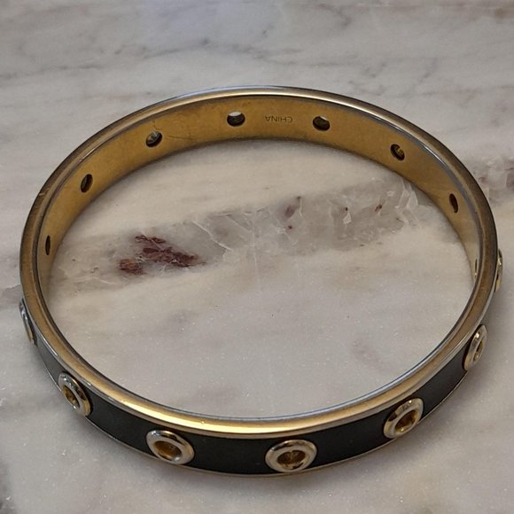 Black and Gold Tone Coach Bangle Bracelet - Picture 5 of 11